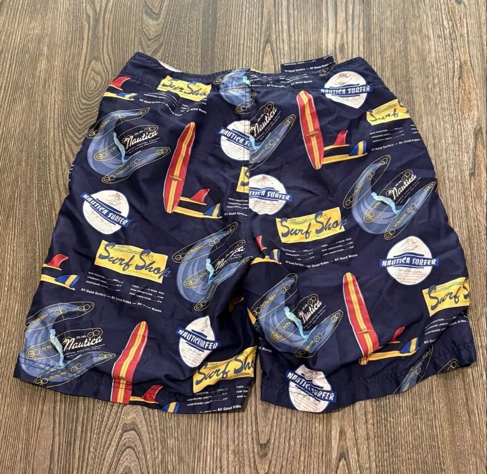 Nautica Men's Surf Shop Printed Graphic Swim Board Shorts Navy Combo Size 32W